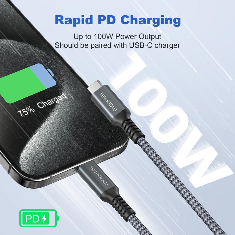 بيز سايلور كابل شاحن ماكس آيفون 16 16 15 برو 10 قدم، كابل USB C إلى Type C بقوة 100 واط مع محول USB، سلك شحن سريع للسيارة لآيباد، 10th Air 4th Mini خامس السابع الجيل السادس، سامسونج جالاكسي S25 S24 S23 - Image 2